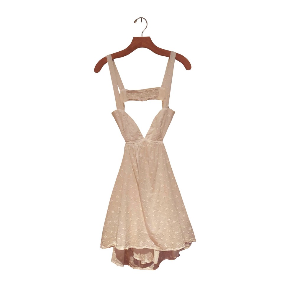 Princess Polly White Floral Boho Embroider Open Back Mini Festival Dress Size 6